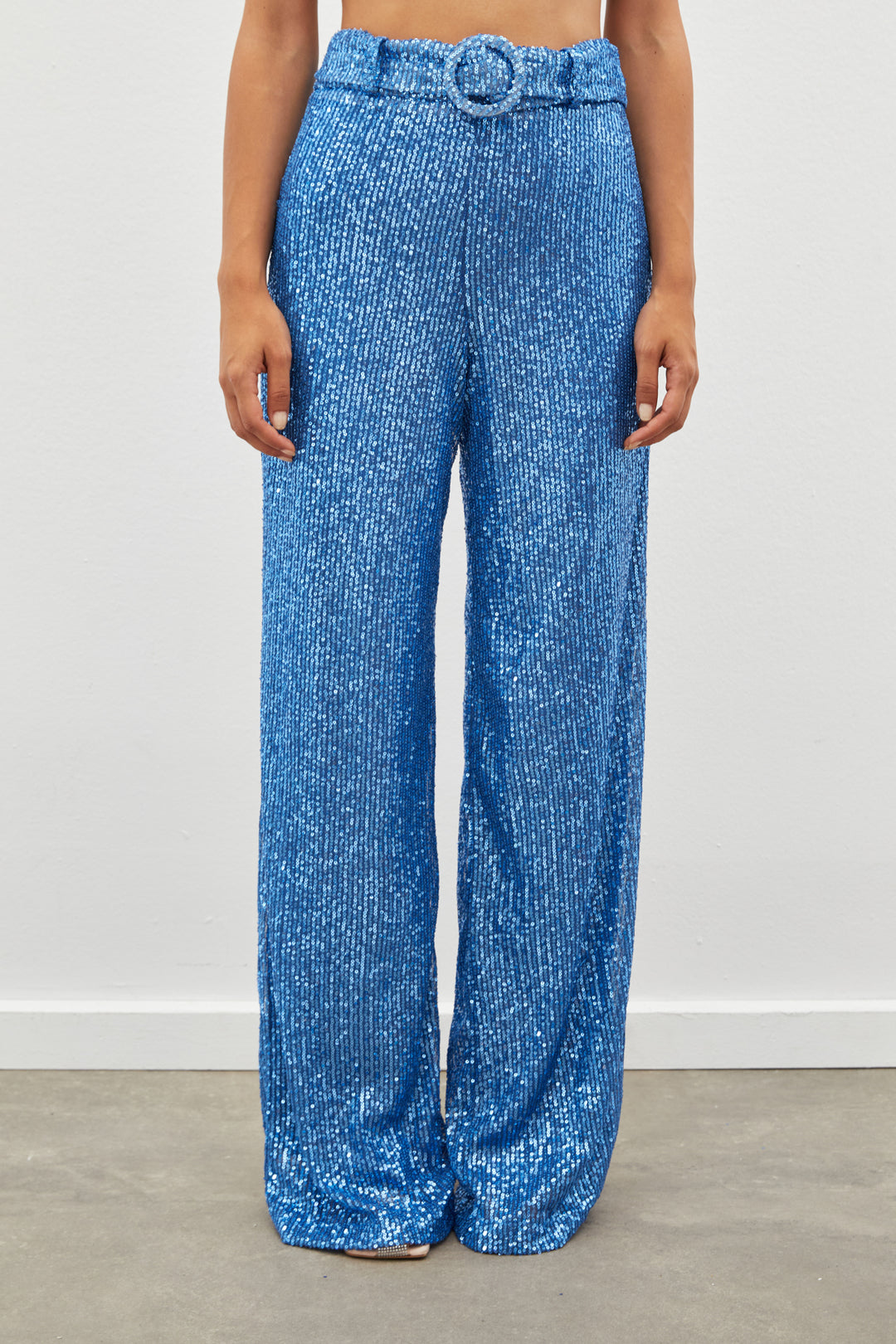 Sateen Pantalon à paillettes ceinturé - Indigo