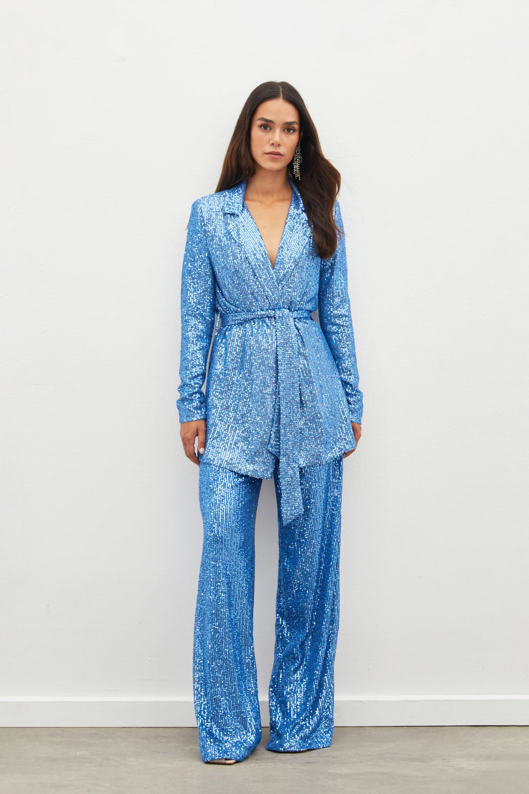 Sateen Pantalon à paillettes ceinturé - Indigo