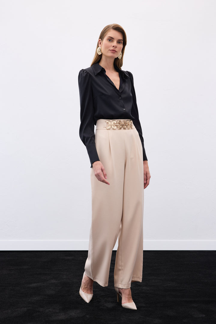 Sateen Pantalon ample ceinturé - Beige