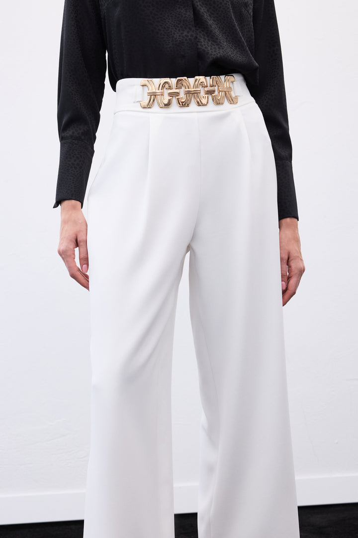 Sateen Pantalon ample ceinturé - Écru