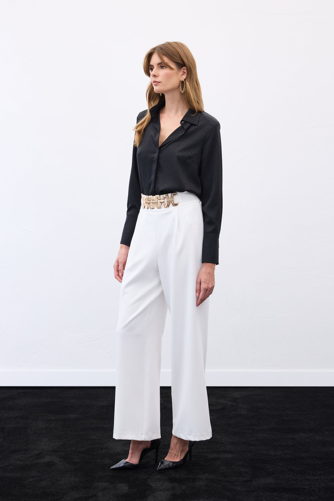Sateen Pantalon ample ceinturé - Écru