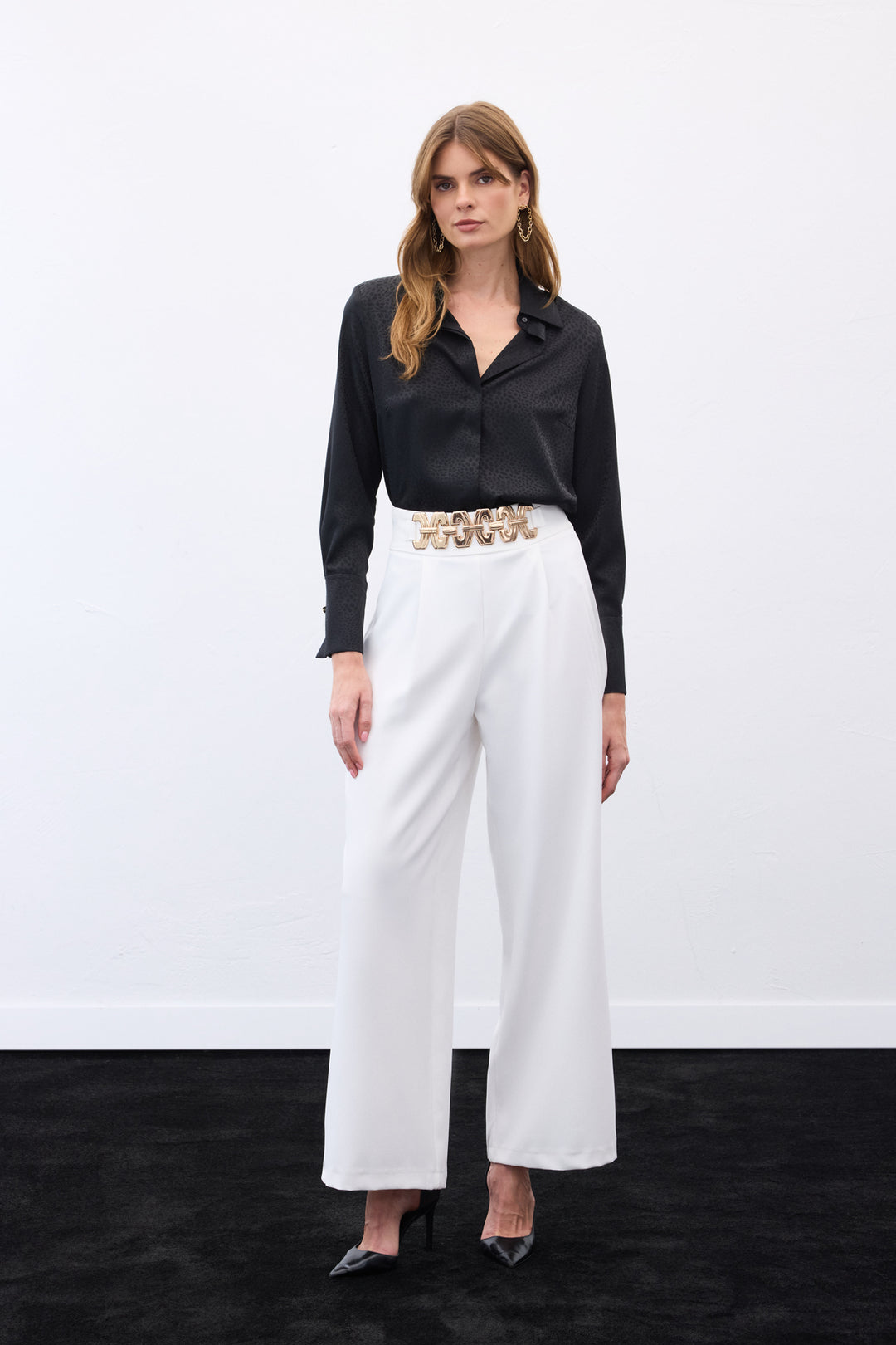 Sateen Pantalon ample ceinturé - Écru
