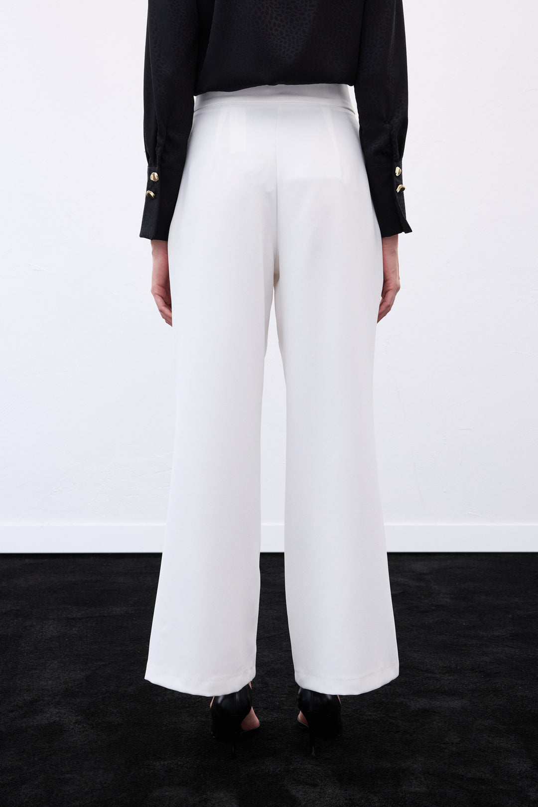 Sateen Pantalon ample ceinturé - Écru
