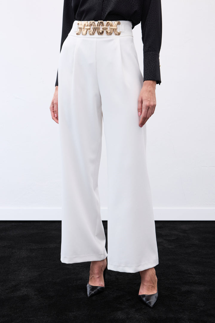 Sateen Pantalon ample ceinturé - Écru