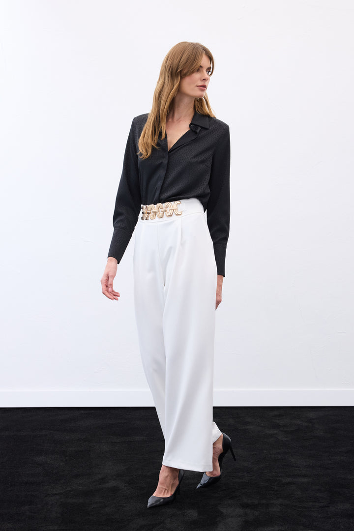 Sateen Pantalon ample ceinturé - Écru