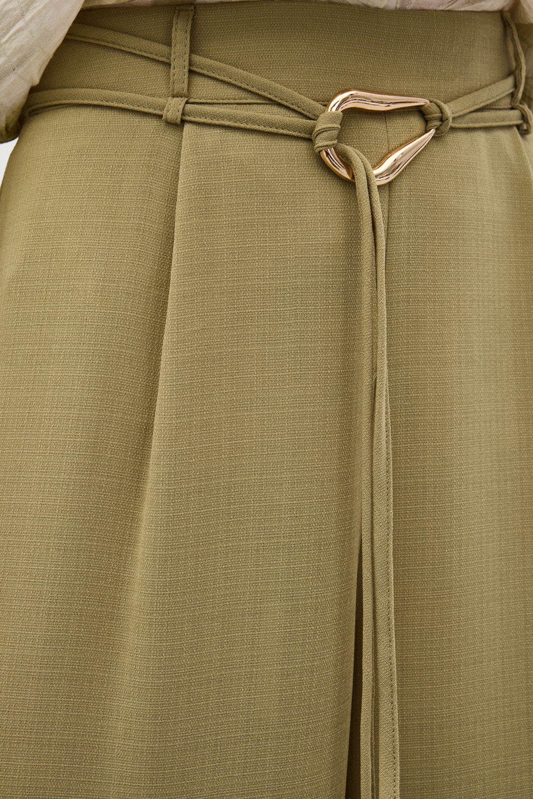 Sateen Pantalon Ample Ceinturé - Kaki