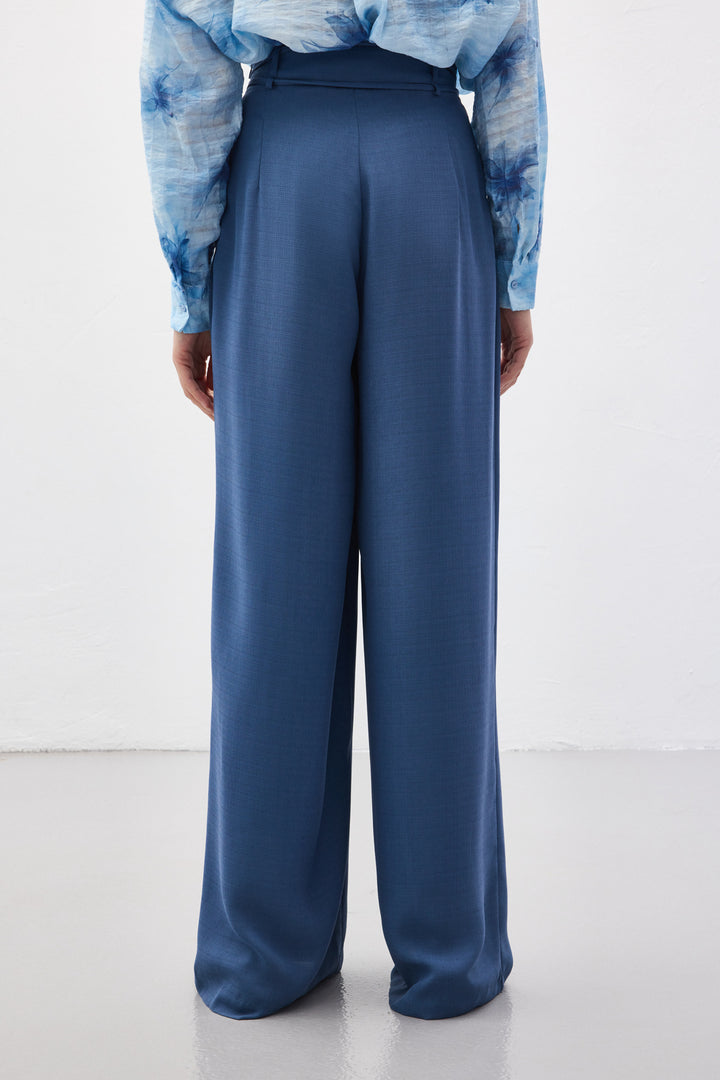 Sateen Pantalon ample ceinturé - Indigo