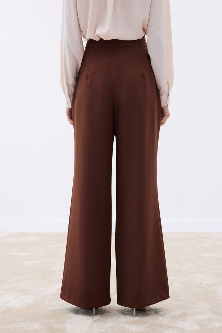 Sateen Pantalon ample ceinturé - Marron