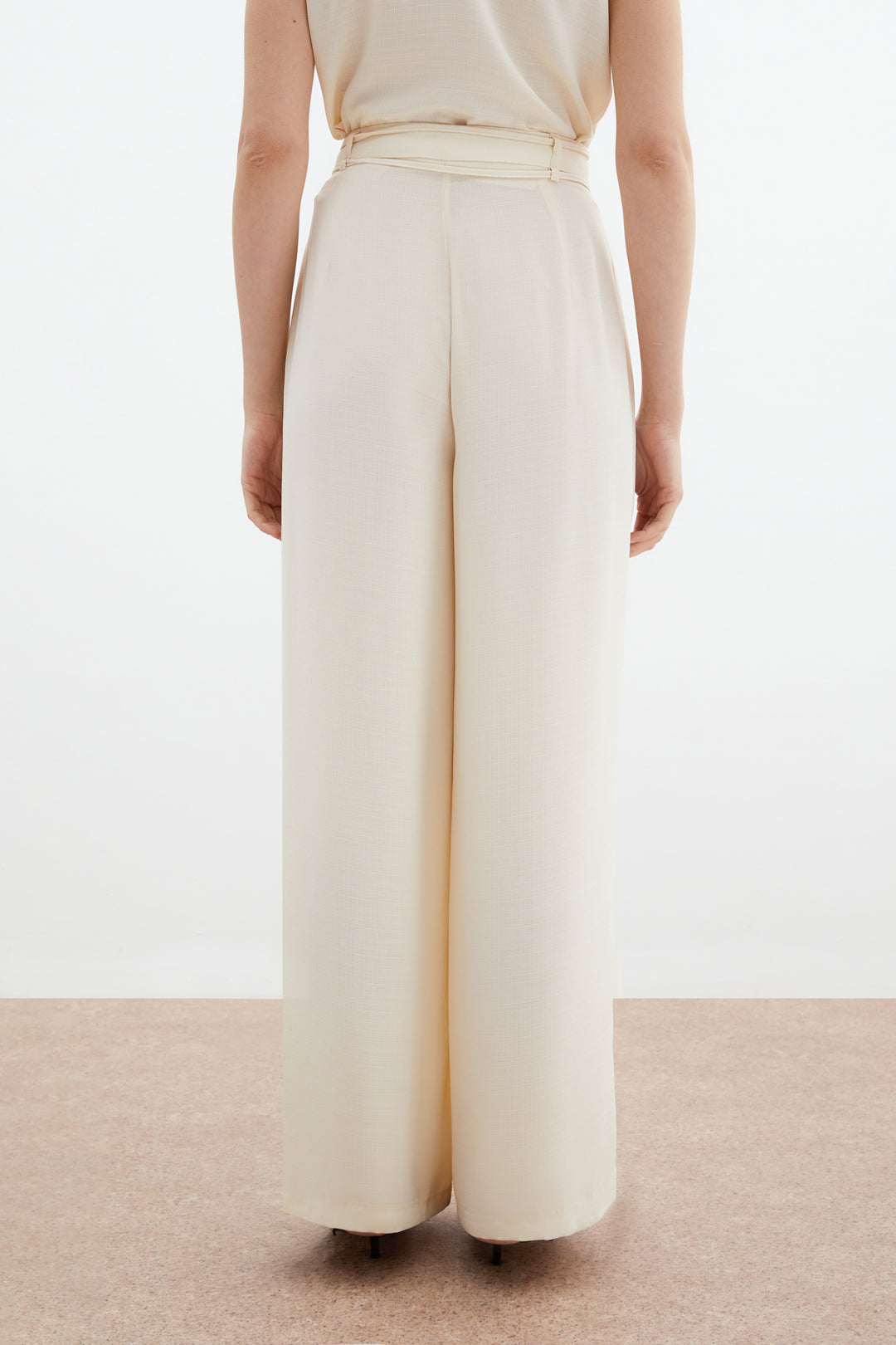 Sateen Pantalon Ample Ceinturé - Crème