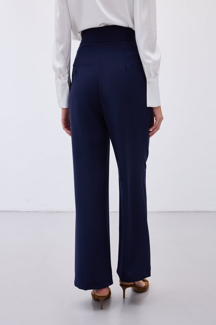 Sateen Pantalon ample ceinturé - Bleu marine