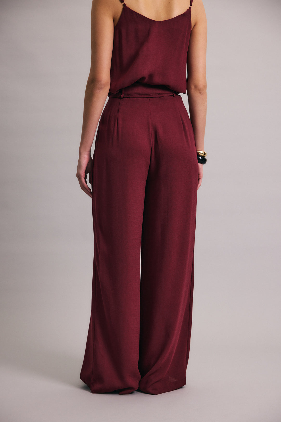 Sateen Pantalon ample ceinturé - Prune