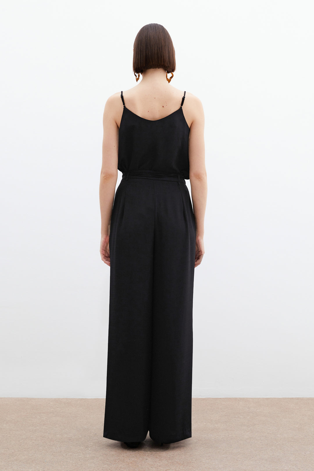 Sateen Pantalon Ample Ceinturé - Noir