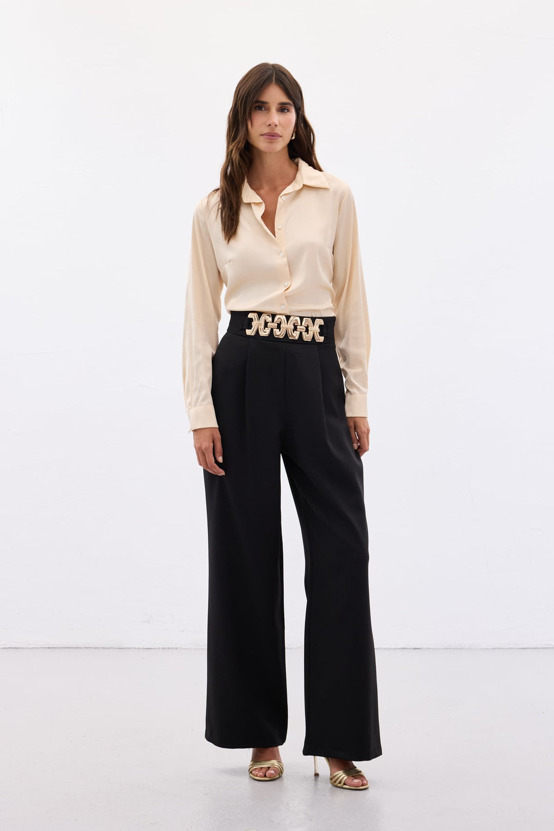 Sateen Pantalon ample ceinturé - Noir