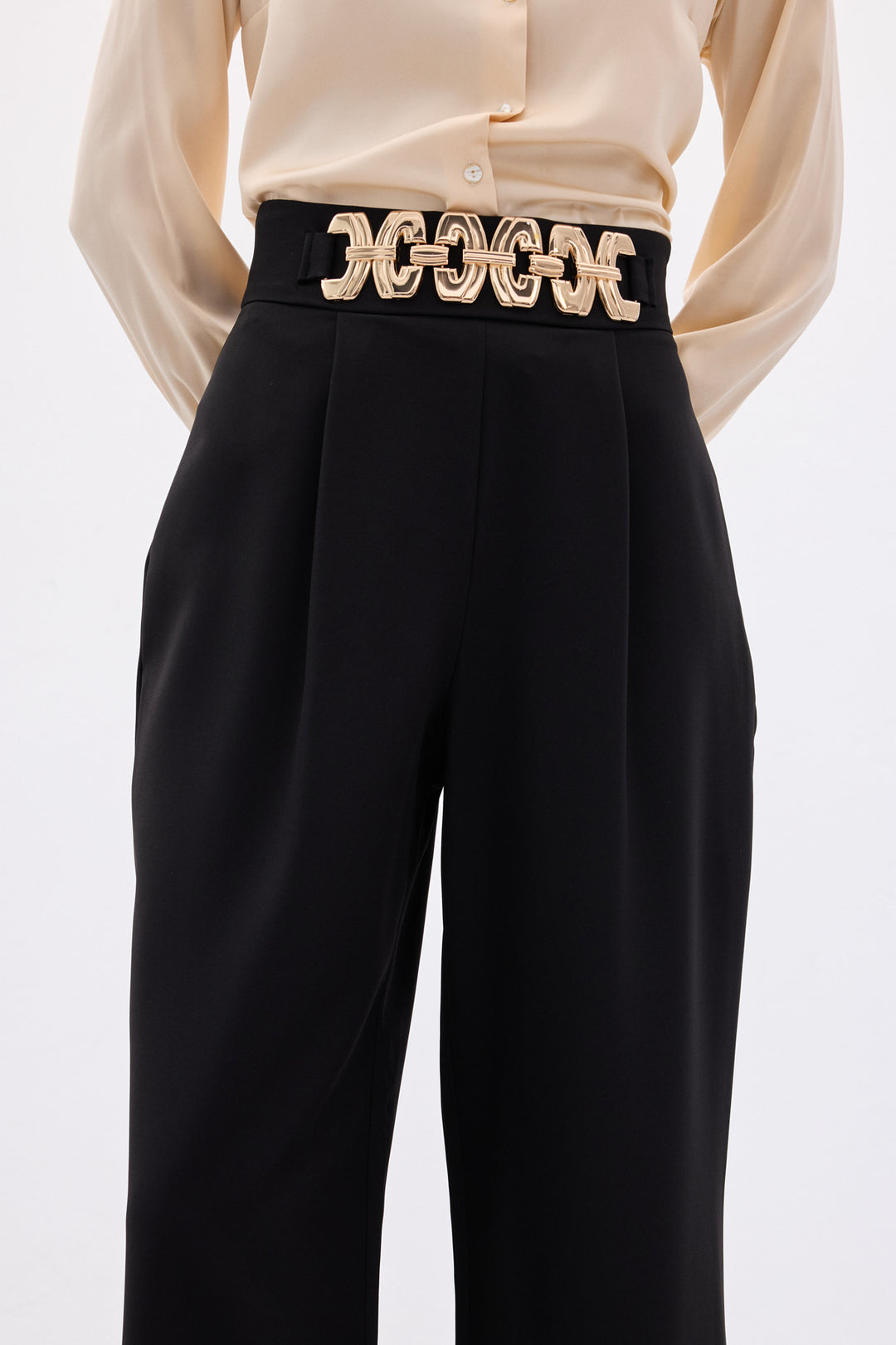 Sateen Pantalon ample ceinturé - Noir