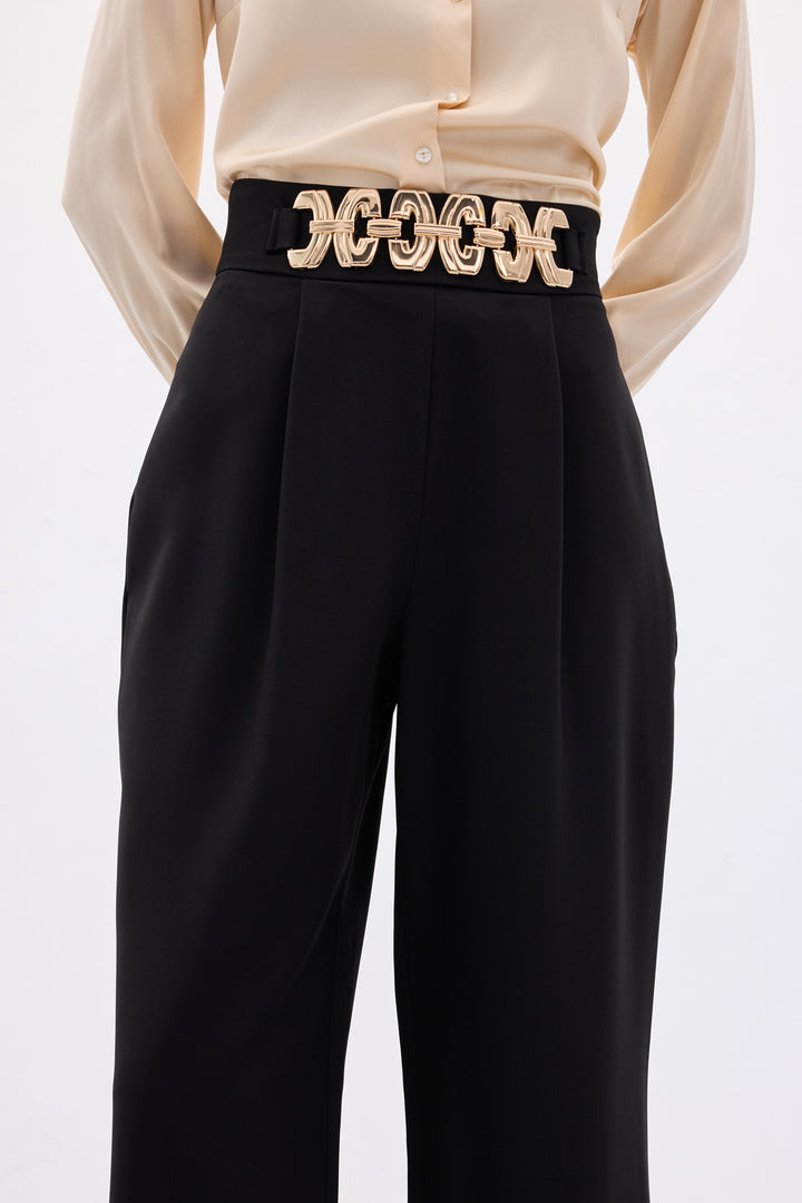 Sateen Pantalon ample ceinturé - Noir