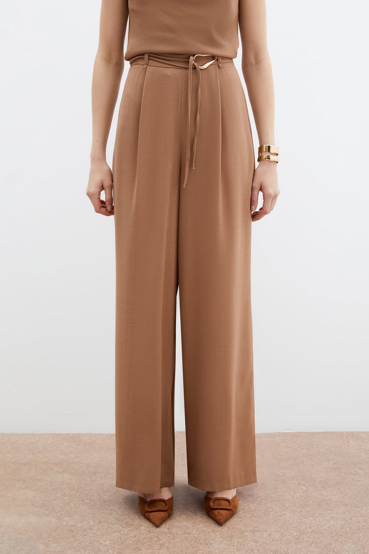 Sateen Pantalon Ample Ceinturé - Vison