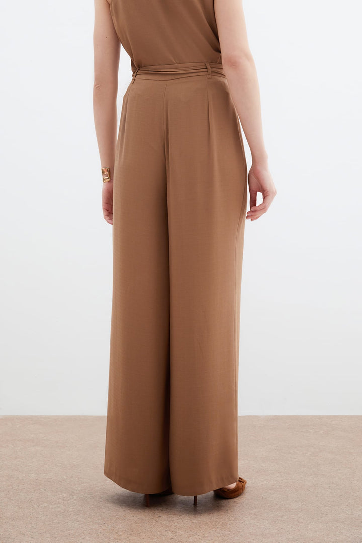 Sateen Pantalon Ample Ceinturé - Vison