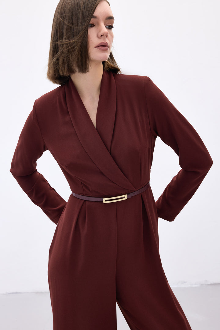 Sateen Combinaison Ample Ceinturée - Bordeaux