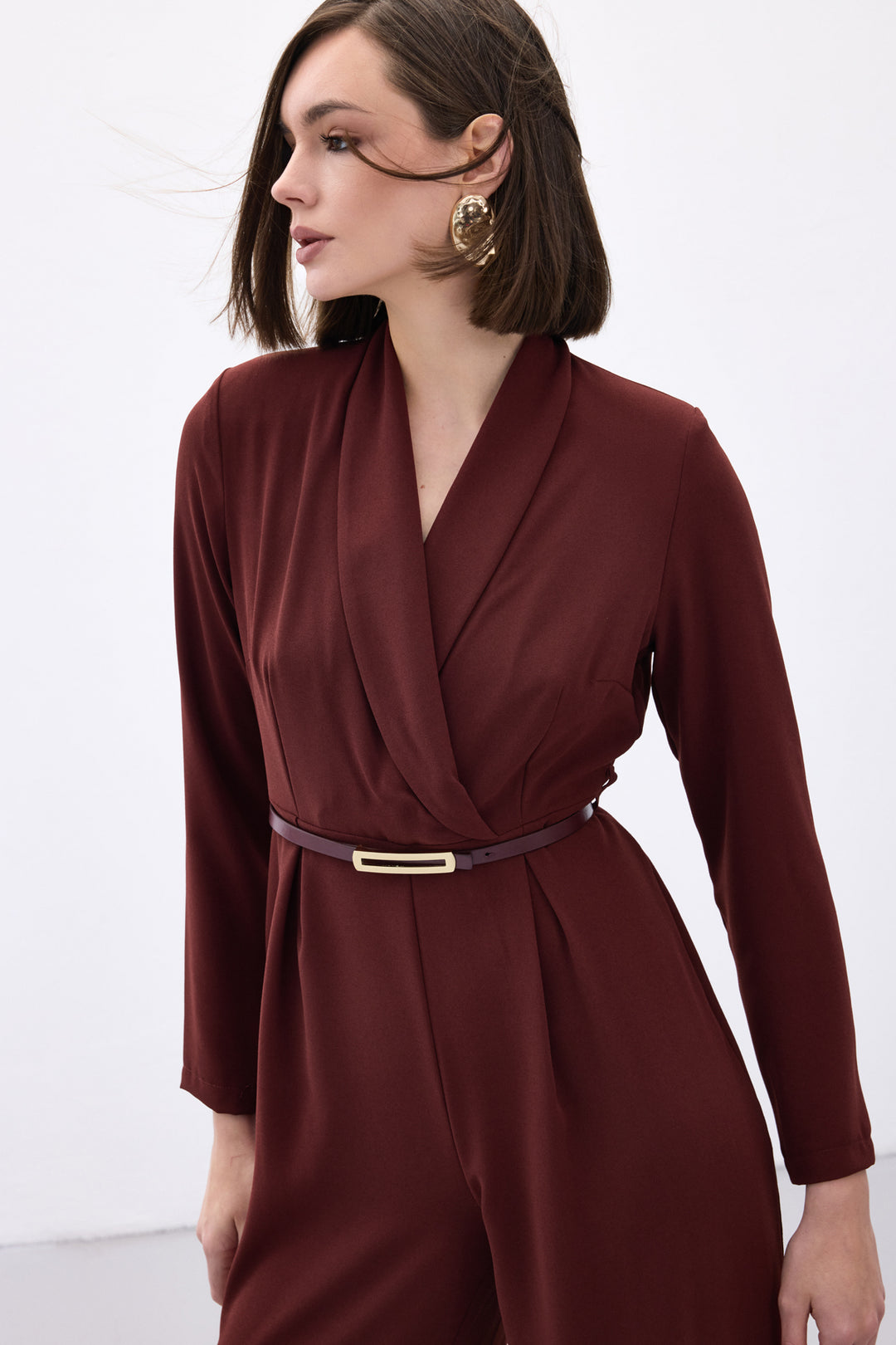 Sateen Combinaison Ample Ceinturée - Bordeaux