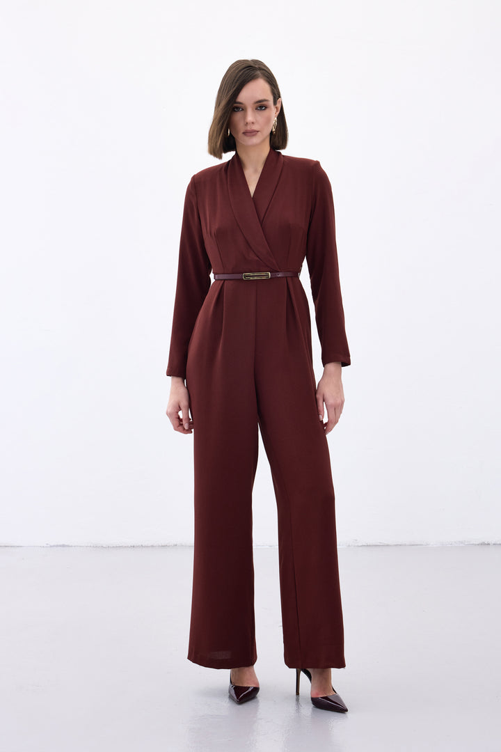 Sateen Combinaison Ample Ceinturée - Bordeaux