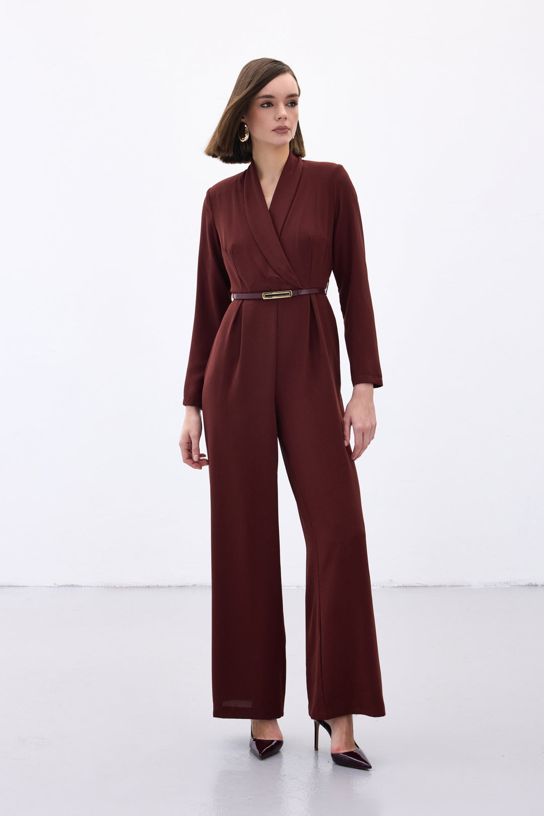 Sateen Combinaison Ample Ceinturée - Bordeaux