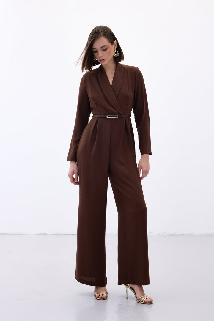 Sateen Combinaison Ample Ceinturée - Marron