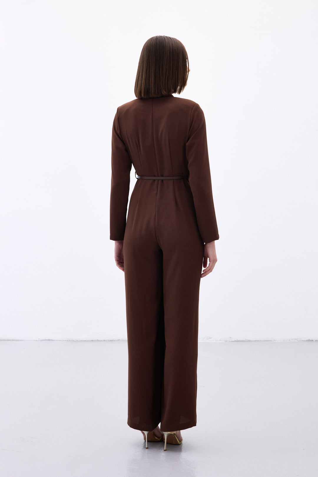 Sateen Combinaison Ample Ceinturée - Marron