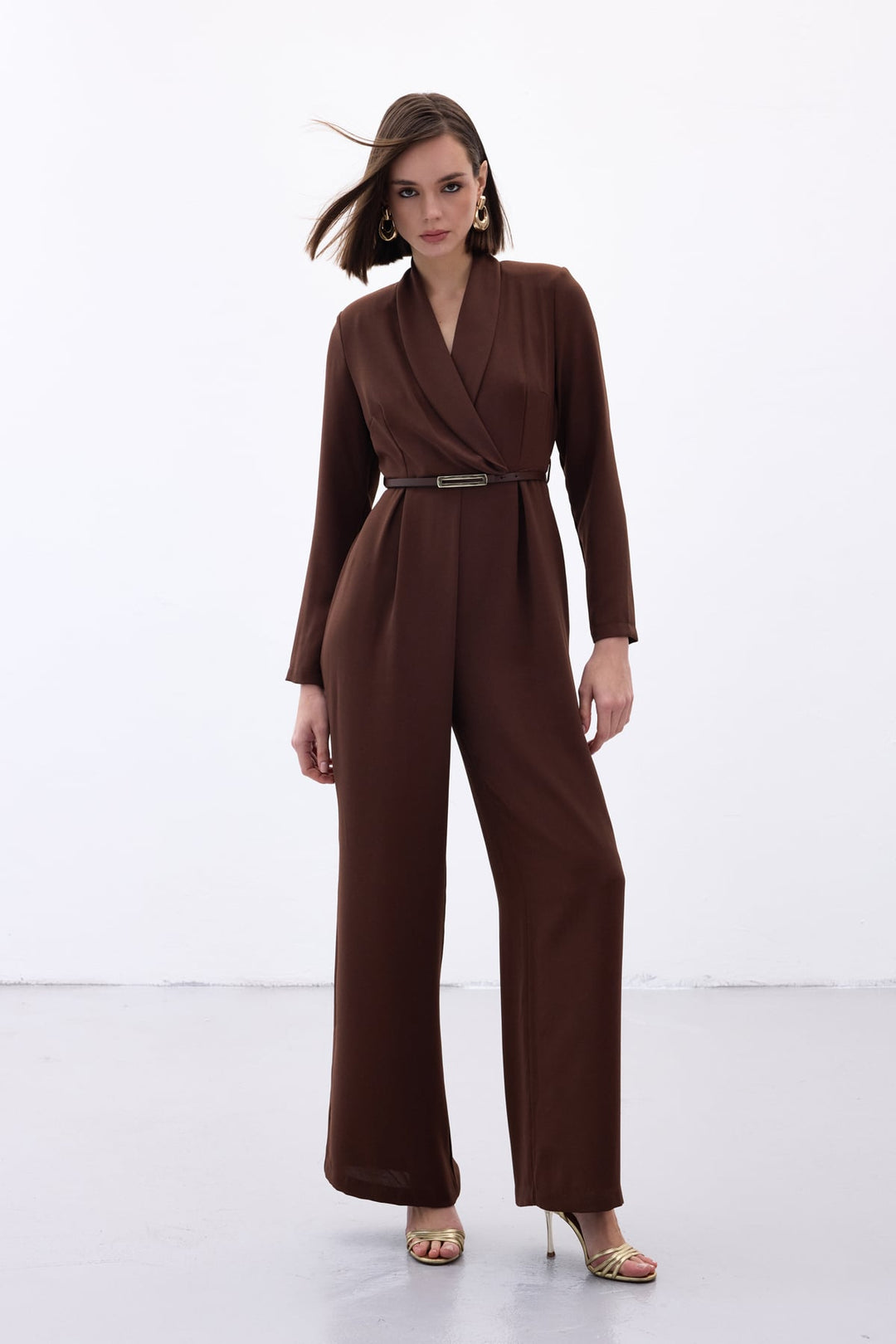 Sateen Combinaison Ample Ceinturée - Marron