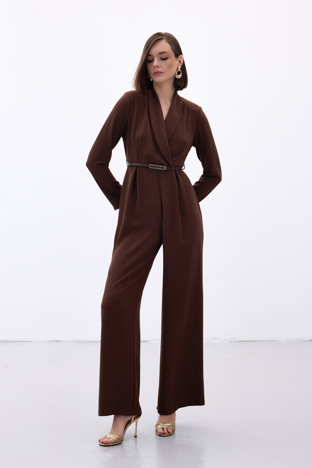 Sateen Combinaison Ample Ceinturée - Marron