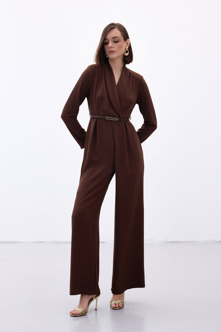 Sateen Combinaison Ample Ceinturée - Marron