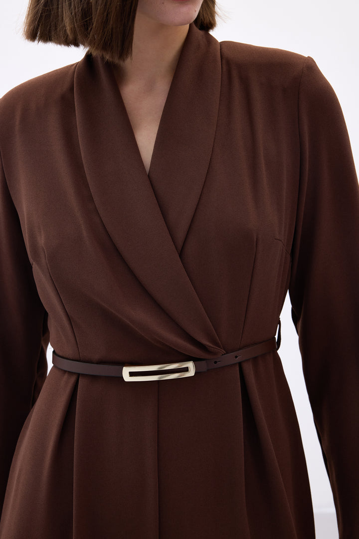 Sateen Combinaison Ample Ceinturée - Marron