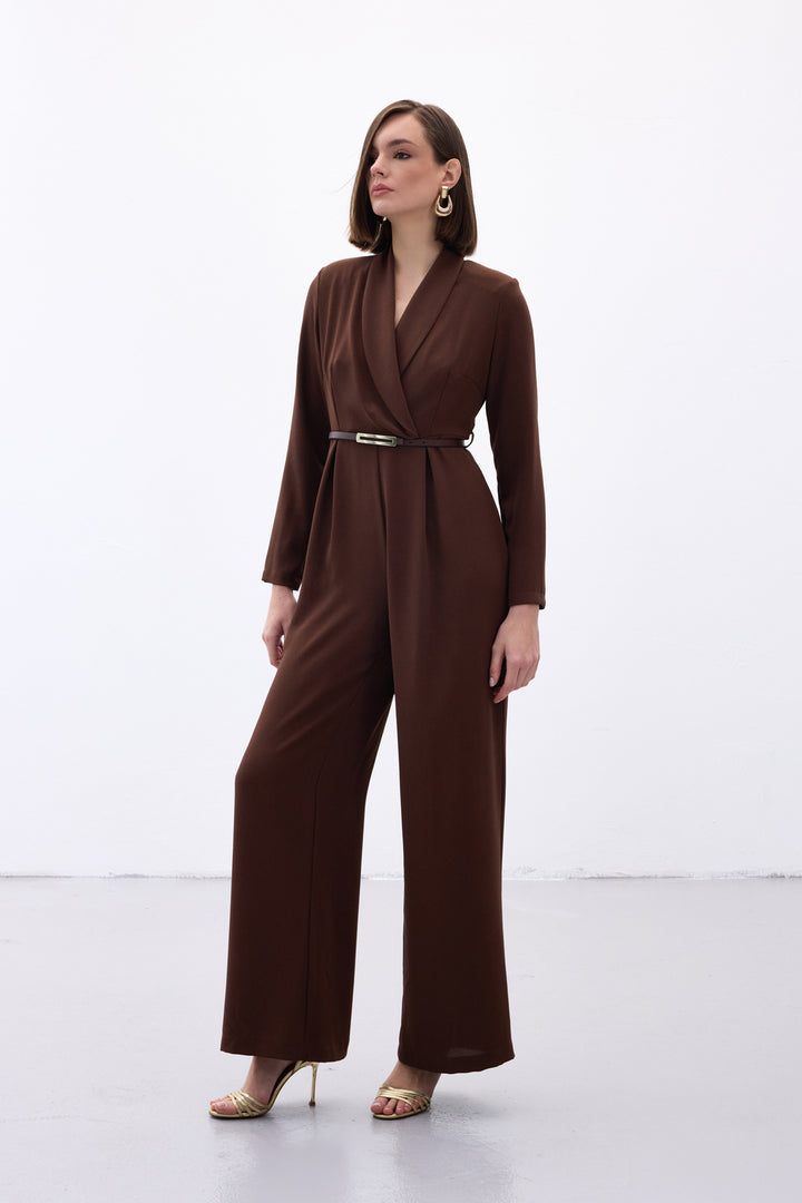 Sateen Combinaison Ample Ceinturée - Marron