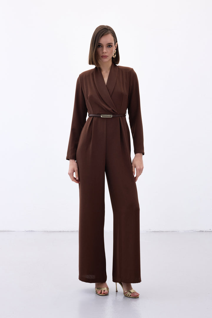 Sateen Combinaison Ample Ceinturée - Marron