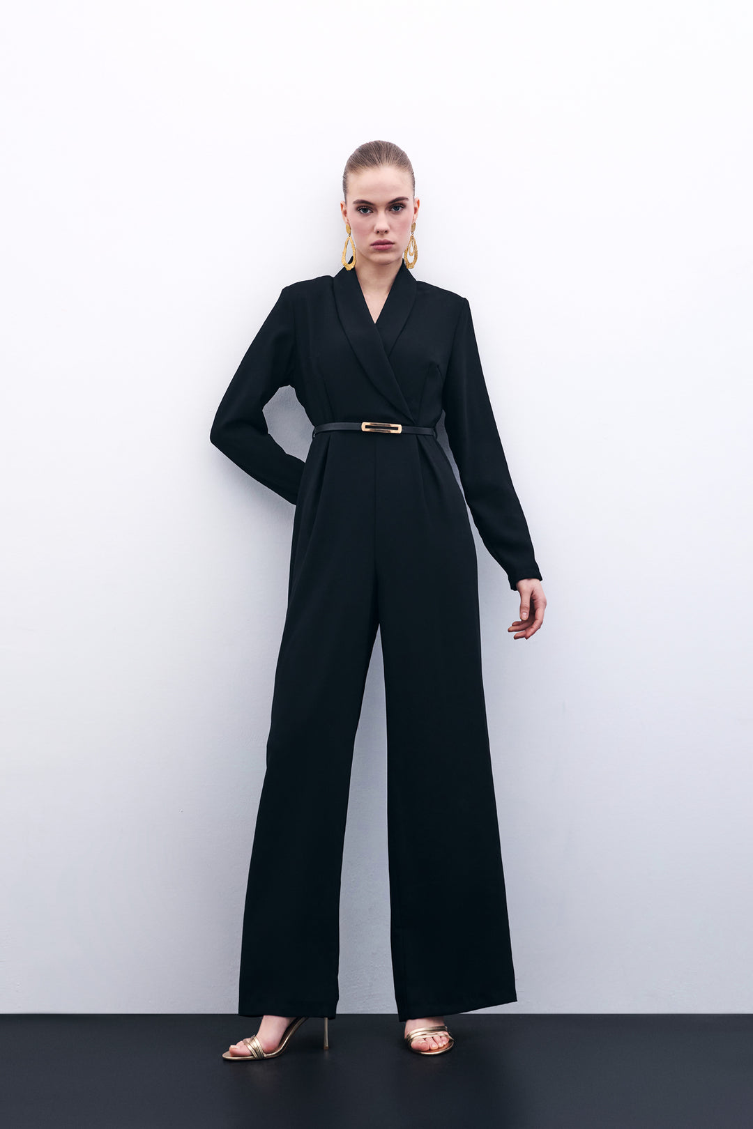 Sateen Combinaison ample avec ceinture - Noir