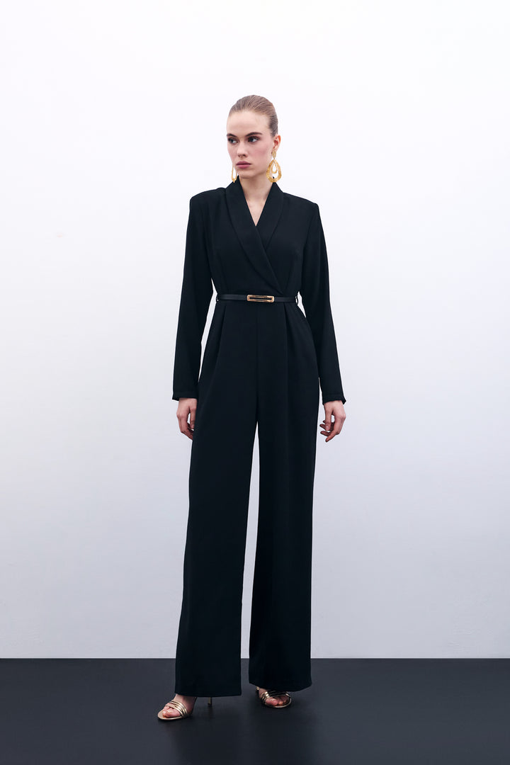 Sateen Combinaison ample avec ceinture - Noir