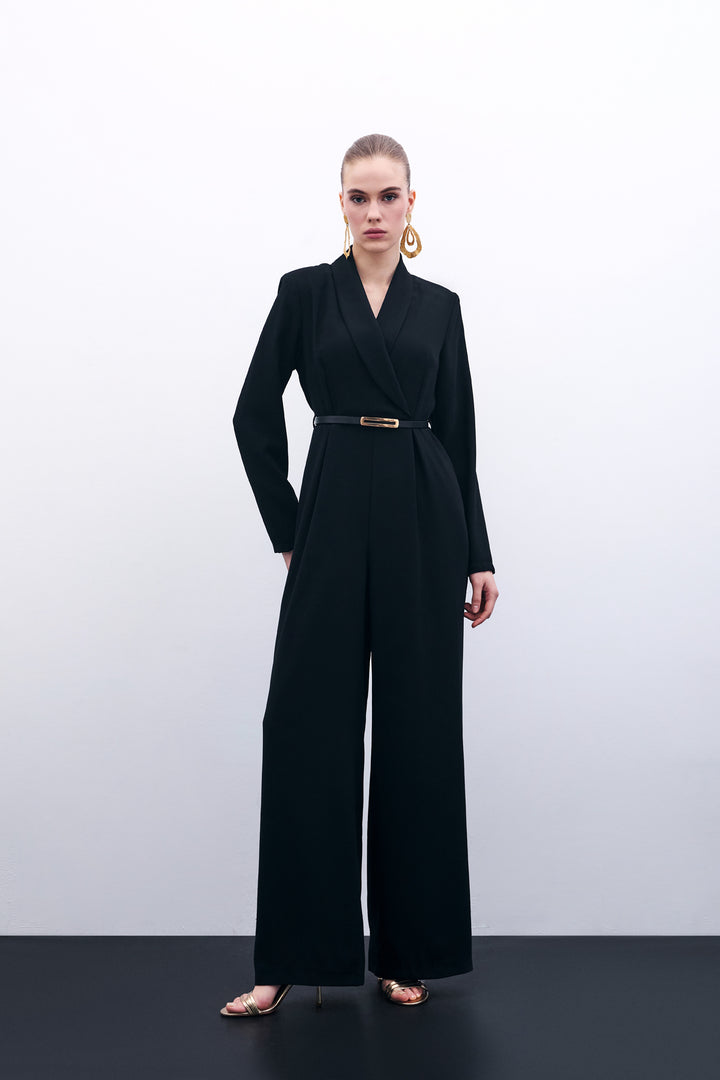Sateen Combinaison ample avec ceinture - Noir