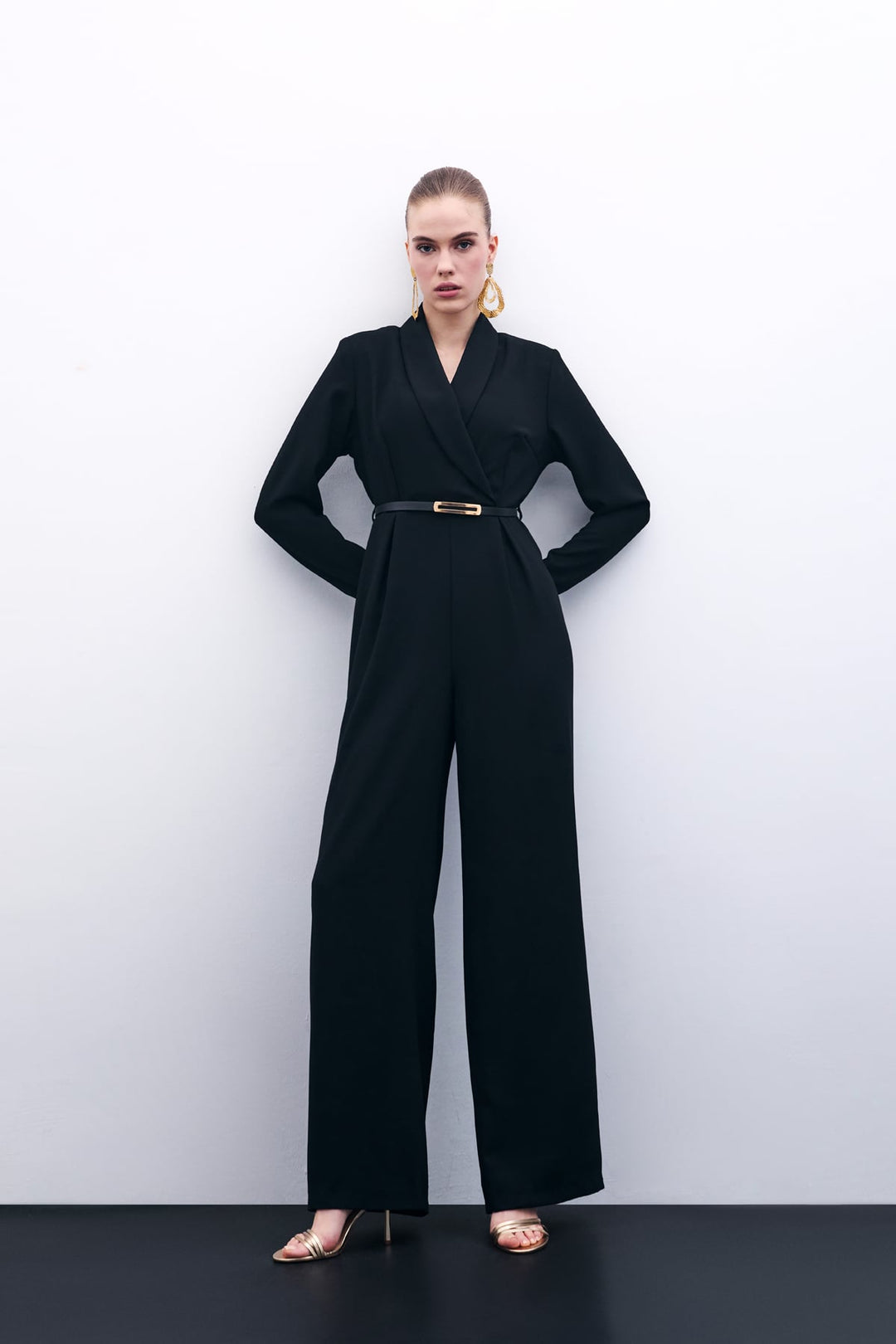Sateen Combinaison ample avec ceinture - Noir