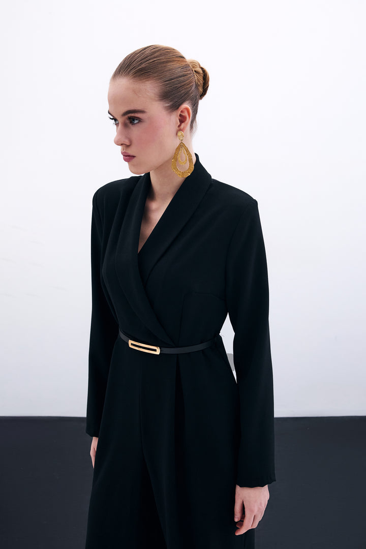 Sateen Combinaison ample avec ceinture - Noir