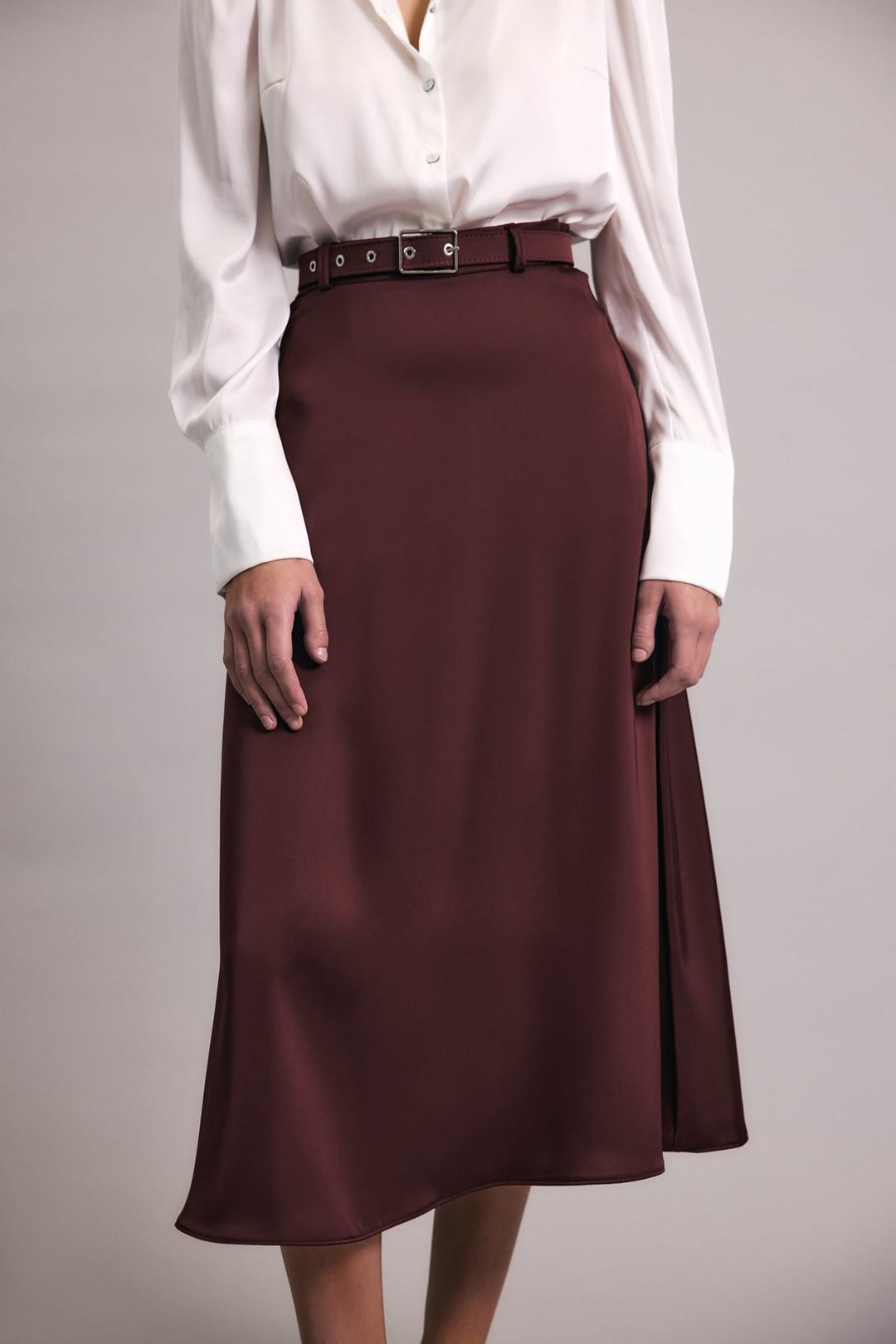 Sateen Jupe en satin à ceinture - Bordeaux