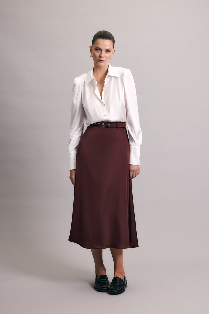 Sateen Jupe en satin à ceinture - Bordeaux