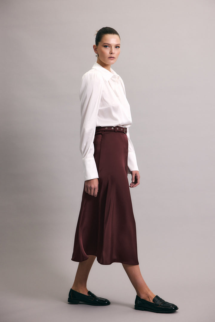 Sateen Jupe en satin à ceinture - Bordeaux