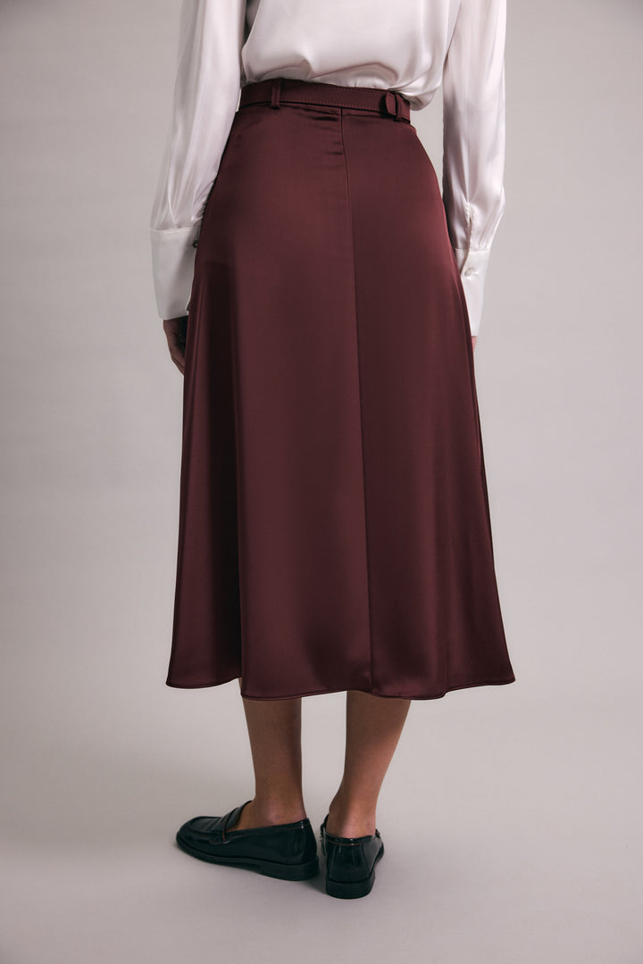 Sateen Jupe en satin à ceinture - Bordeaux