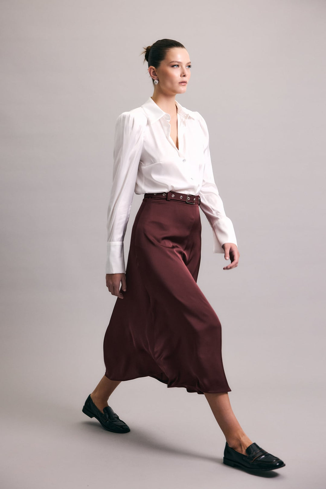 Sateen Jupe en satin à ceinture - Bordeaux