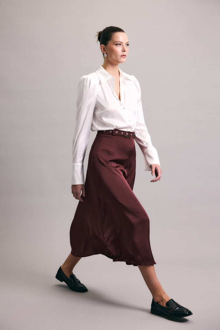 Sateen Jupe en satin à ceinture - Bordeaux