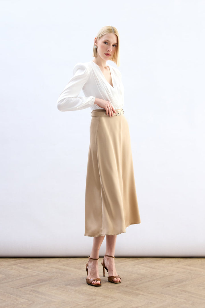 Sateen Jupe en satin à ceinture - camel