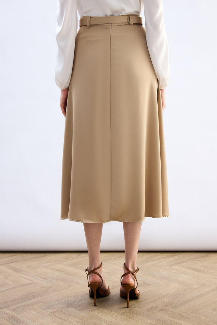 Sateen Jupe en satin à ceinture - camel