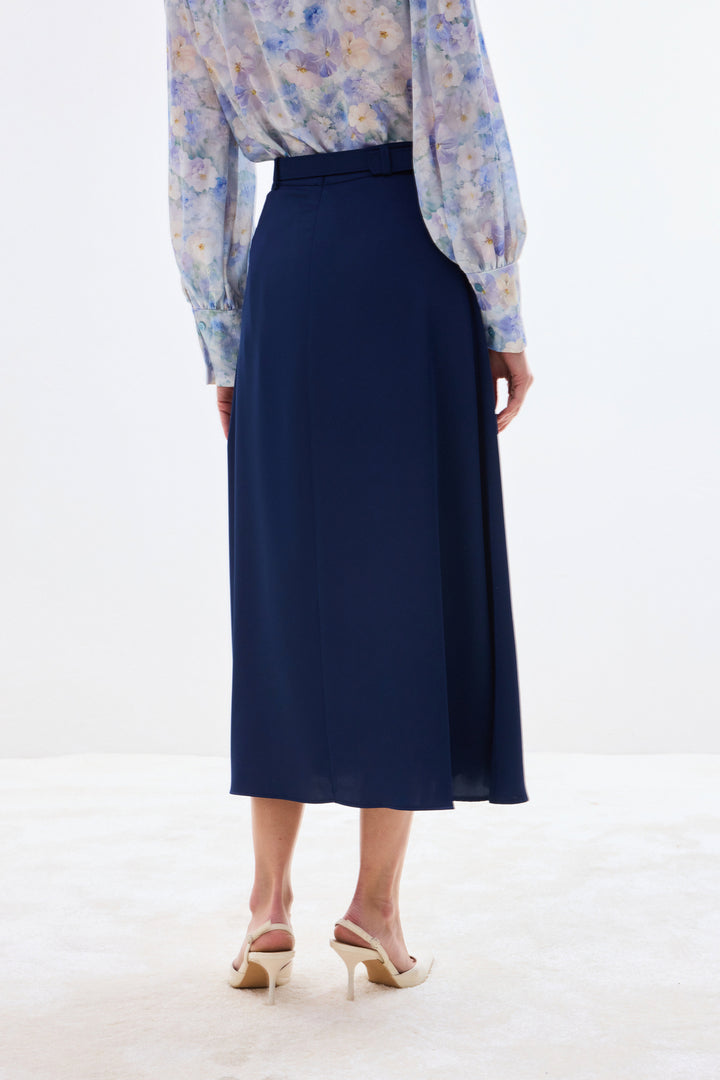 Sateen Jupe en satin à ceinture - Bleu marine