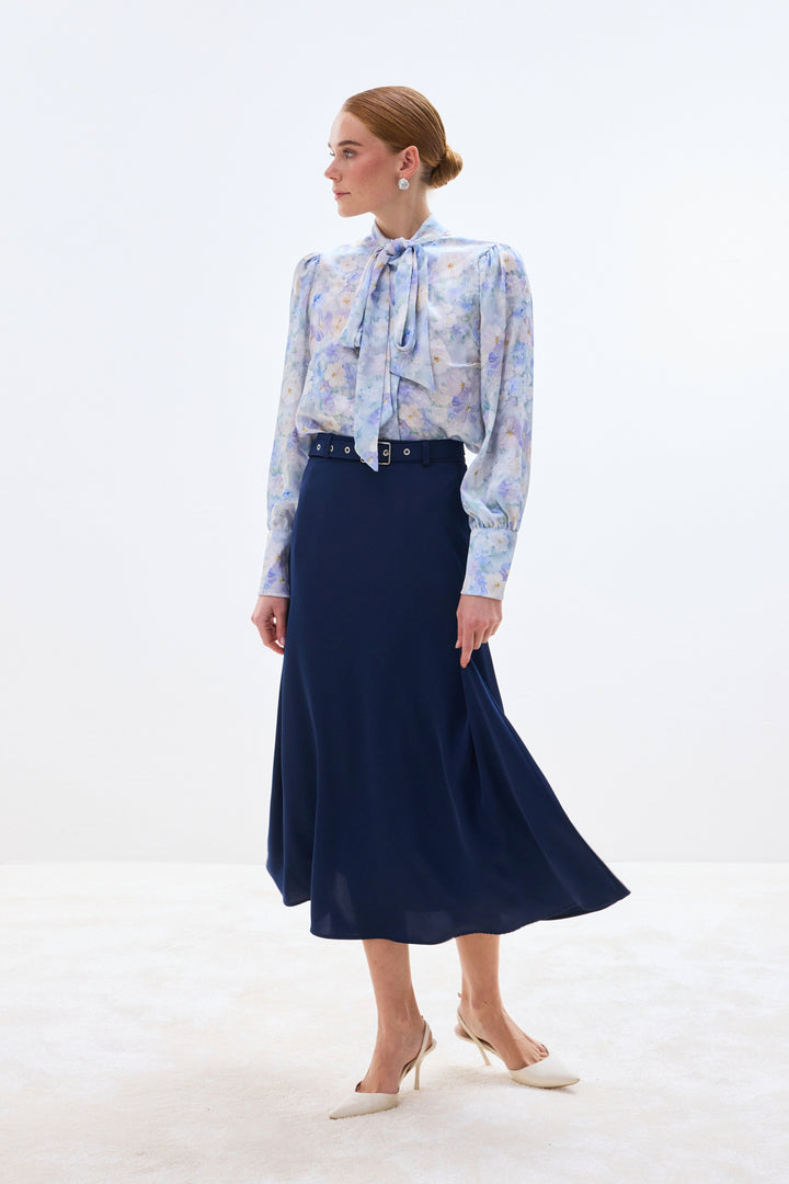 Sateen Jupe en satin à ceinture - Bleu marine