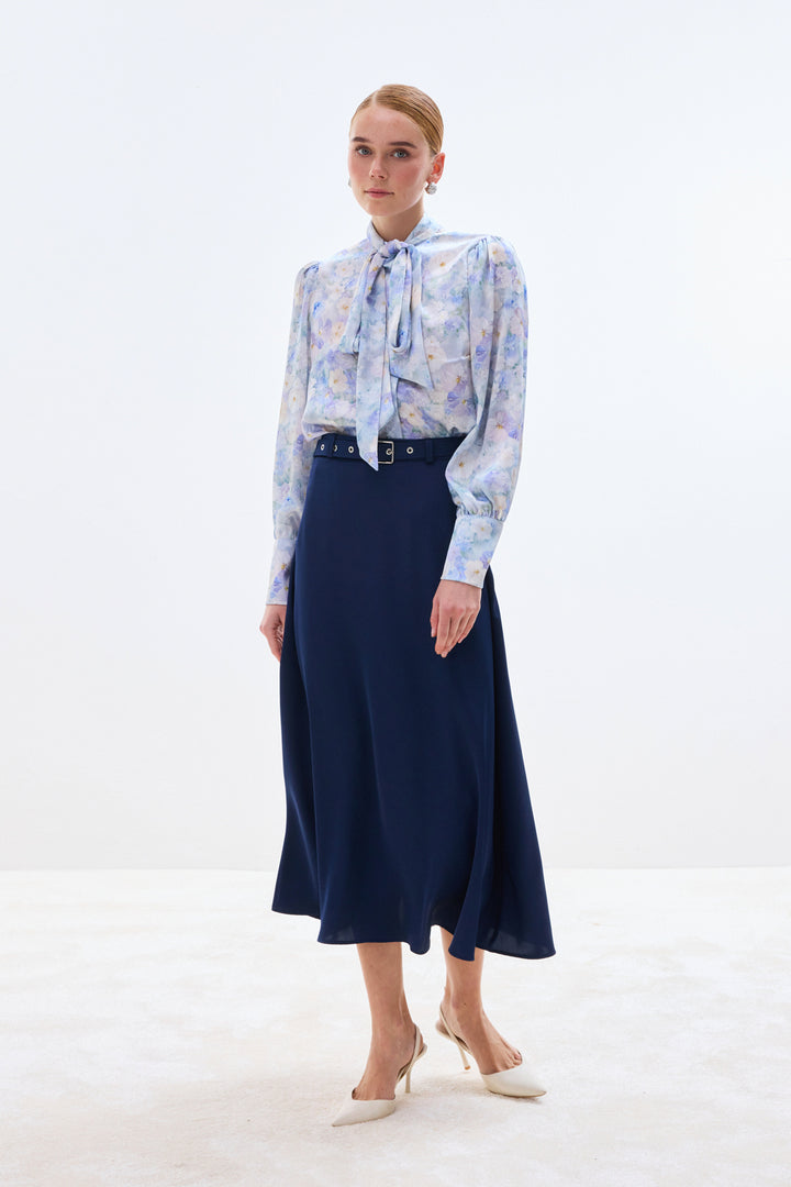 Sateen Jupe en satin à ceinture - Bleu marine