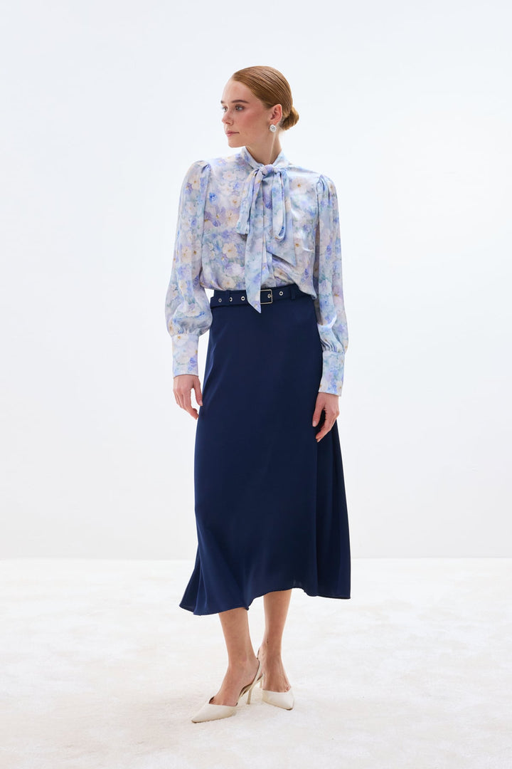 Sateen Jupe en satin à ceinture - Bleu marine